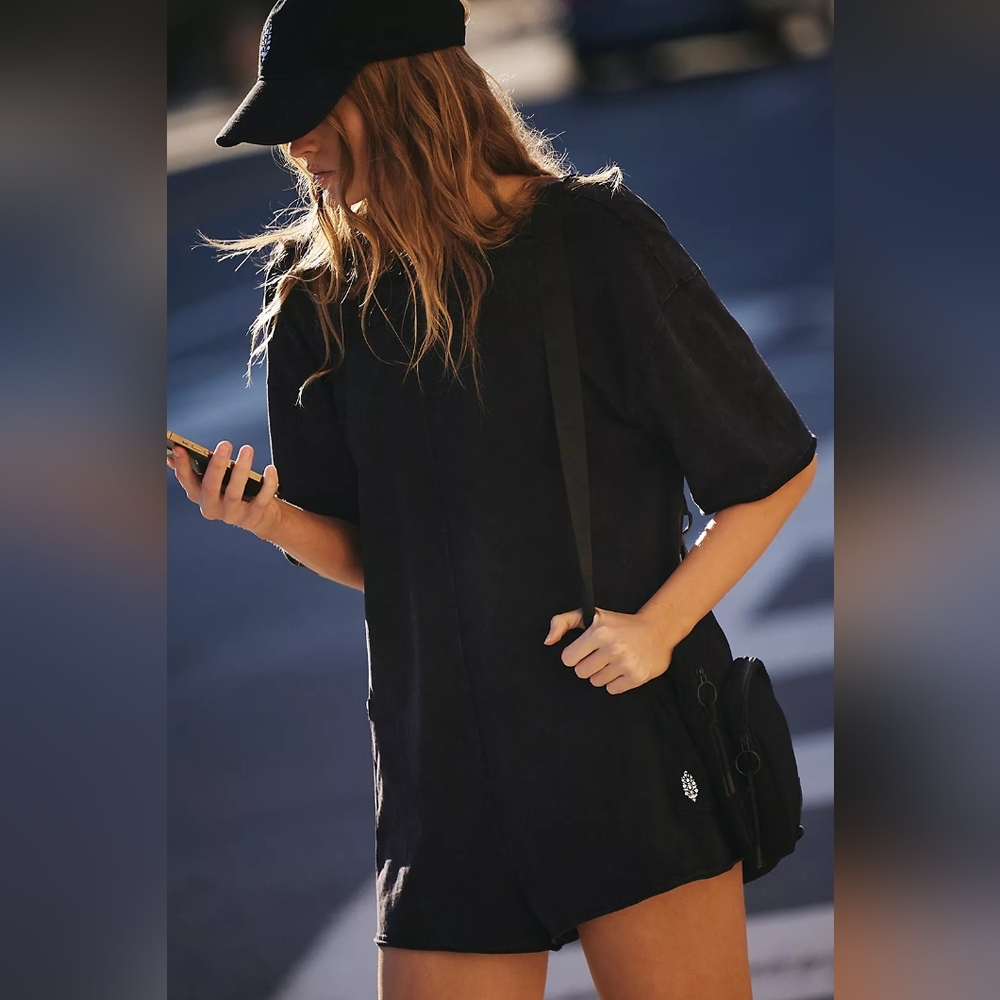 NWT Free People FP Movement Hot Shot Romper in Charcoal Black, S🌙